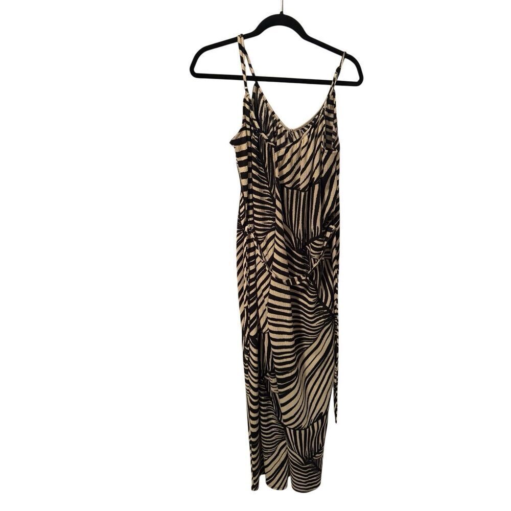 H&M zebra leaf jumpsuit sz Large black/tan sleeveless wide leg - Picture 1 of 6